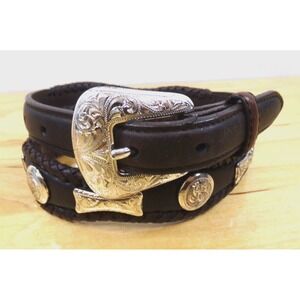Nadim‎ Western Style Belt Dark Brown Leather with Silver #8014 Women's Size 30
